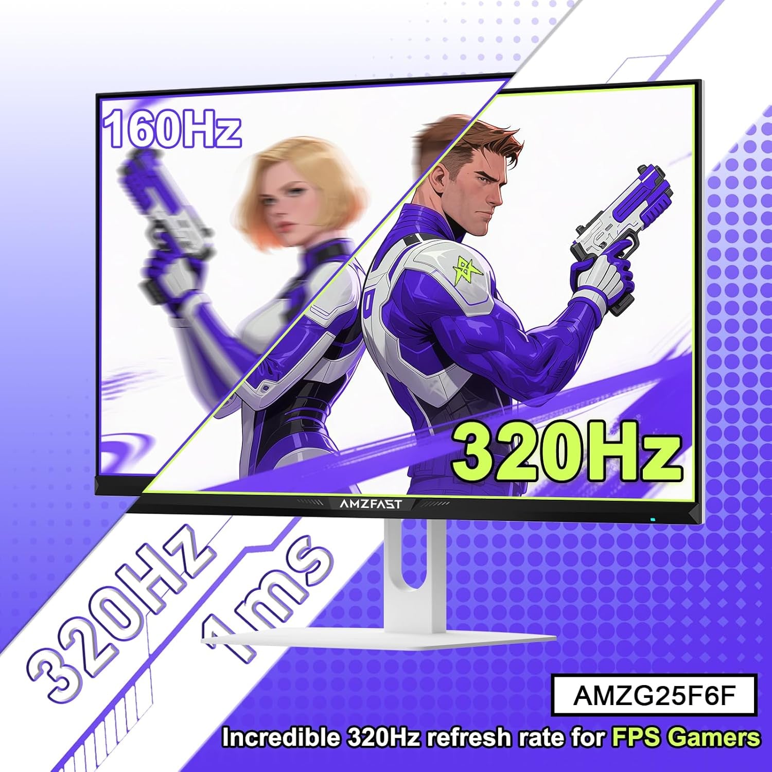 25 Inch White Gaming Monitor 320Hz/300Hz/240Hz, FHD 1080P 1Ms Fast IPS Monitor, 12 Months Warranty Exchange (DP Cable) TÜV Rheinland Eye Care | AI Crosshair, Night Vision Function
