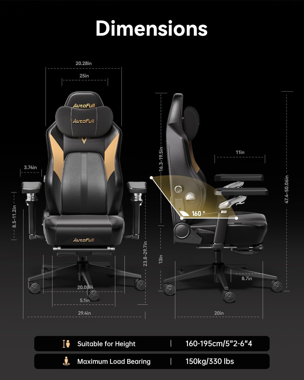 M6 Gaming Chair, Ventilated and Heated Seat Gaming Chair with 360° Adjustable Armrest, AUTO Dynamic Tracking Lumbar Support Ergonomic Office Chair with Footrest, Black