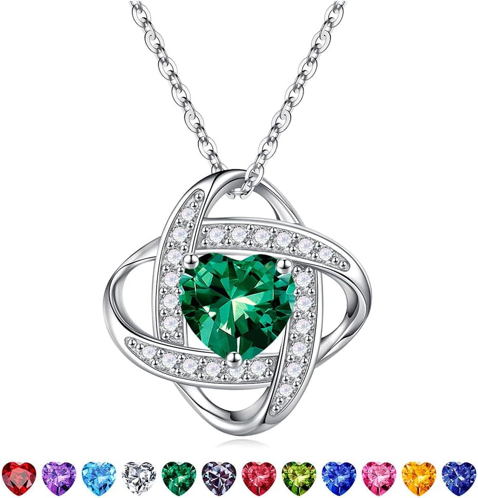 Mothers Day Gifts for Wife - 925 Sterling Silver Love Knot Birthstone Necklace, Anniversary Birthday Gifts for Women, Jewelry Gift for Wife Mom Girlfriend Daughter