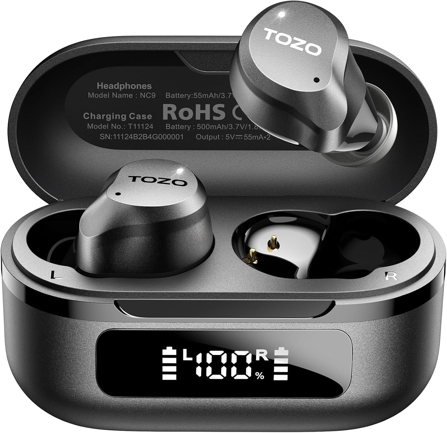 NC9 Hybrid Active Noise Cancelling Wireless Earbuds, 6 Mics ENC Clear Call, IPX8 Waterproof, in Ear Bluetooth 5.3 Headphones Stereo Bass Ear Buds 60H Playtime with LED Display 32 Eqs via APP