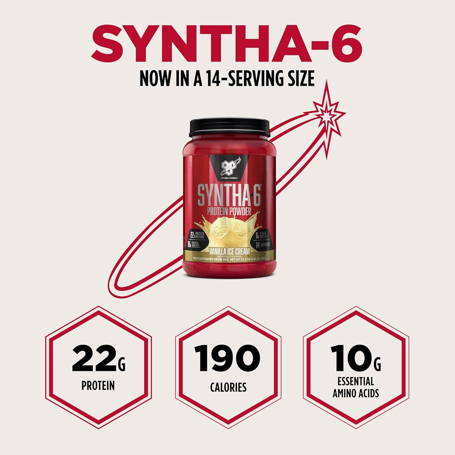 SYNTHA-6 Premium Protein Powder with 6G of Fiber, Whey Isolate, Micellar Casein, Milk Protein Isolate, 5G of Fat, Vanilla Ice Cream, 14 Servings, 1.45 Pound (Packaging May Vary)