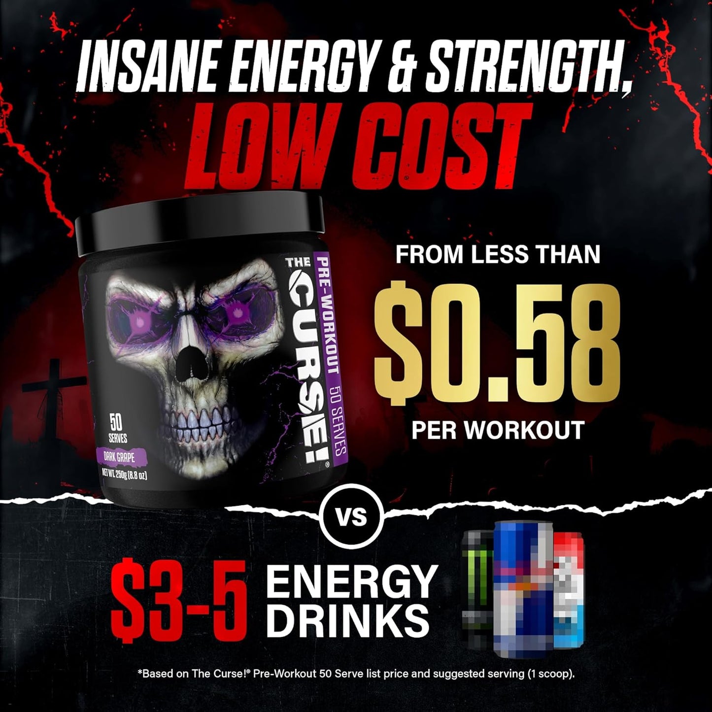 the Curse! Sour Candy Pre Workout Powder with Creatine – Extreme Energy Preworkout for Men & Women – 50 Servings – L Citrulline, Beta Alanine & Caffeine for Pump, Strength & Focus