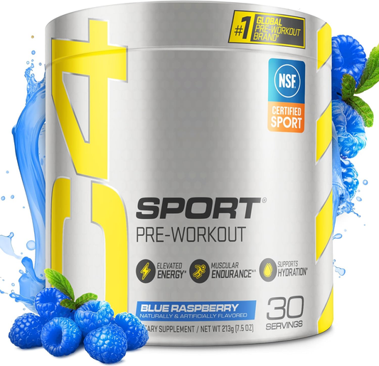 Cellucor  Sport Pre Workout Powder Blue Raspberry - Pre Workout Energy with 3G + 135Mg Caffeine and Beta-Alanine Performance Blend - NSF Certified for Sport | 30 Servings
