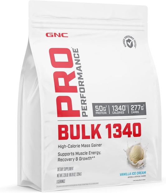 Pro Performance Bulk 1340 Mass Gainer Protein Powder, 50G, Gluten Free, Whey, Creatine, BCAA, 3Rd Party Tested, Muscle Recovery & Growth, Micronutrients, Vanilla Ice Cream, 9 Servings