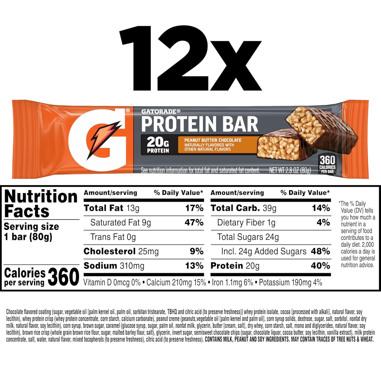 Whey Protein Recover Bars, Peanut Butter Chocolate, 2.8 Ounce Bars (Pack of 12)