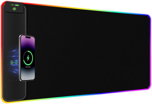 2-In-1 RGB Gaming Mouse Pad with Wireless Charging, 31.5"X15.8" Large, 24 Light Effects, Non-Slip Base, Waterproof Ultra-Smooth Surface, No Adapter