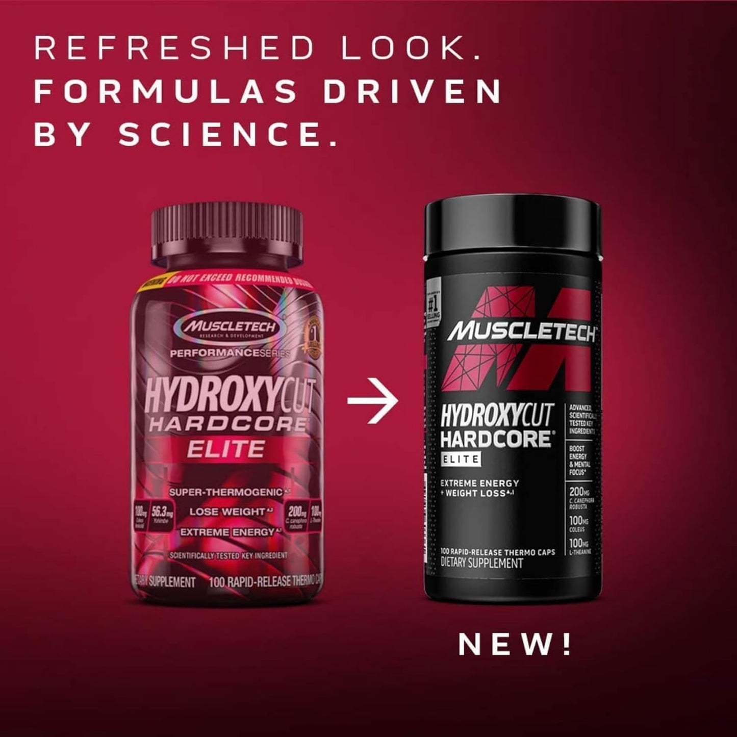 Hardcore Elite - 100 Rapid-Release Thermo Caps - Energy & Focus - for Men & Women - 50 Servings (Pack of 2)