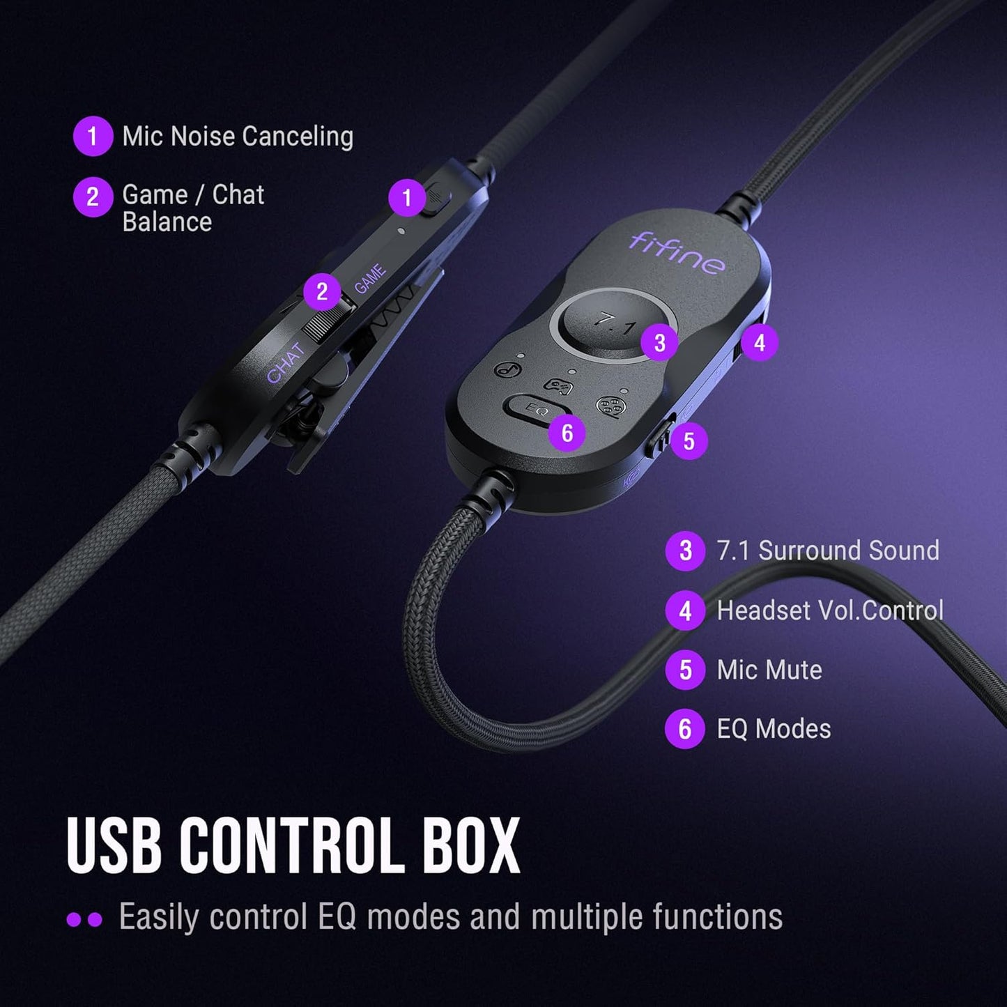 Wired USB Gaming Headset: 7.1 Surround Sound - Vibrant Customizable RGB - Game/Chat Balance, Gamer Headphone with Noise Canceling Mic for PC, PS5/PS4, Laptop, Mac - Ampligame H13BP