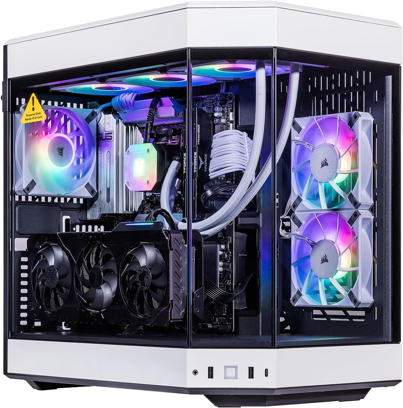 White Praetix 3D Custom Built Y60 Gaming Desktop PC (Geforce RTX 5090 32GB (>4090), Liquid Cooled AMD Ryzen 7 9800X3D, 64GB DDR5, 2TB Pcie SSD, 1000W PSU, Wifi 7, Win 11 Pro)