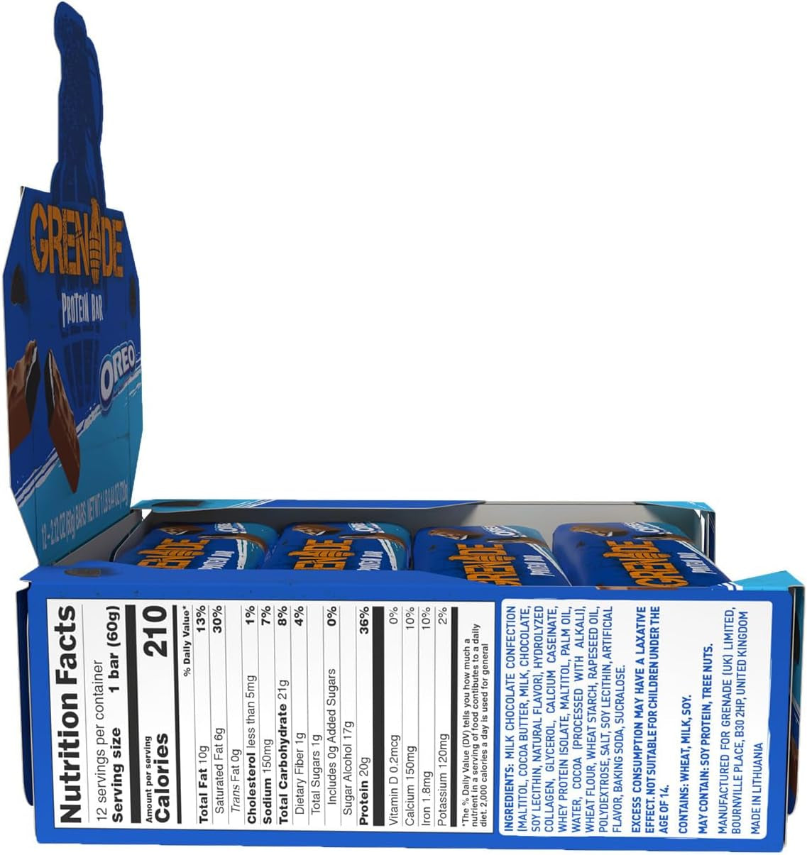 OREO Milk Chocolate High Protein Bar, 20G Protein and 1 G Sugar per Snack Bar, 12 Count, 2.1 Oz Bars