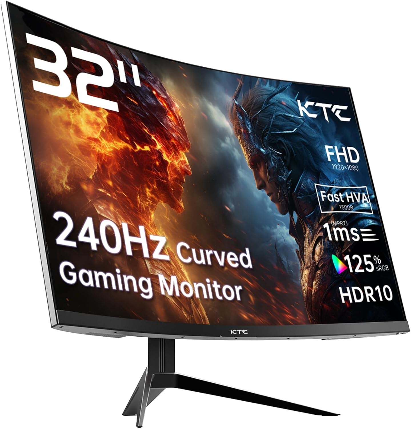 32 Inch 240Hz Curved Gaming Monitor 1500R 1080P 125% Srgb 1Ms, Freesync/G-Sync HDR10,HDMI/DP/USB Ports Vesa,Tilt Adjustable,Xbox PS5 Switch,Black