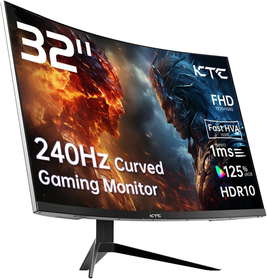 32 Inch 240Hz Curved Gaming Monitor 1500R 1080P 125% Srgb 1Ms, Freesync/G-Sync HDR10,HDMI/DP/USB Ports Vesa,Tilt Adjustable,Xbox PS5 Switch,Black