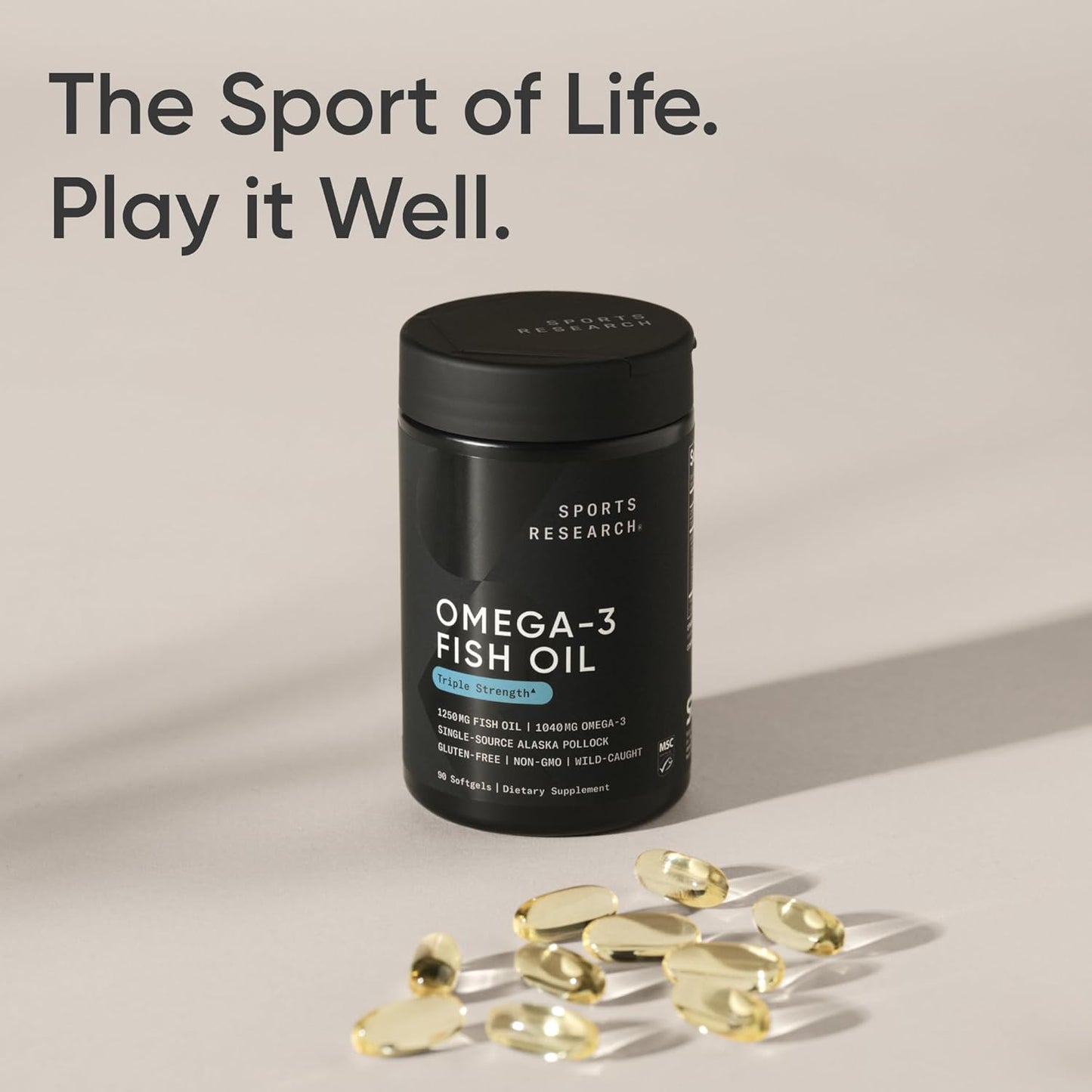 ® Omega-3 Fish Oil 1250 - Triple Strength Fish Oil Supplement from Wild Alaska Pollock - MSC Certified Sustainable · Non-Gmo · Soy Free - 90 Softgel Capsules