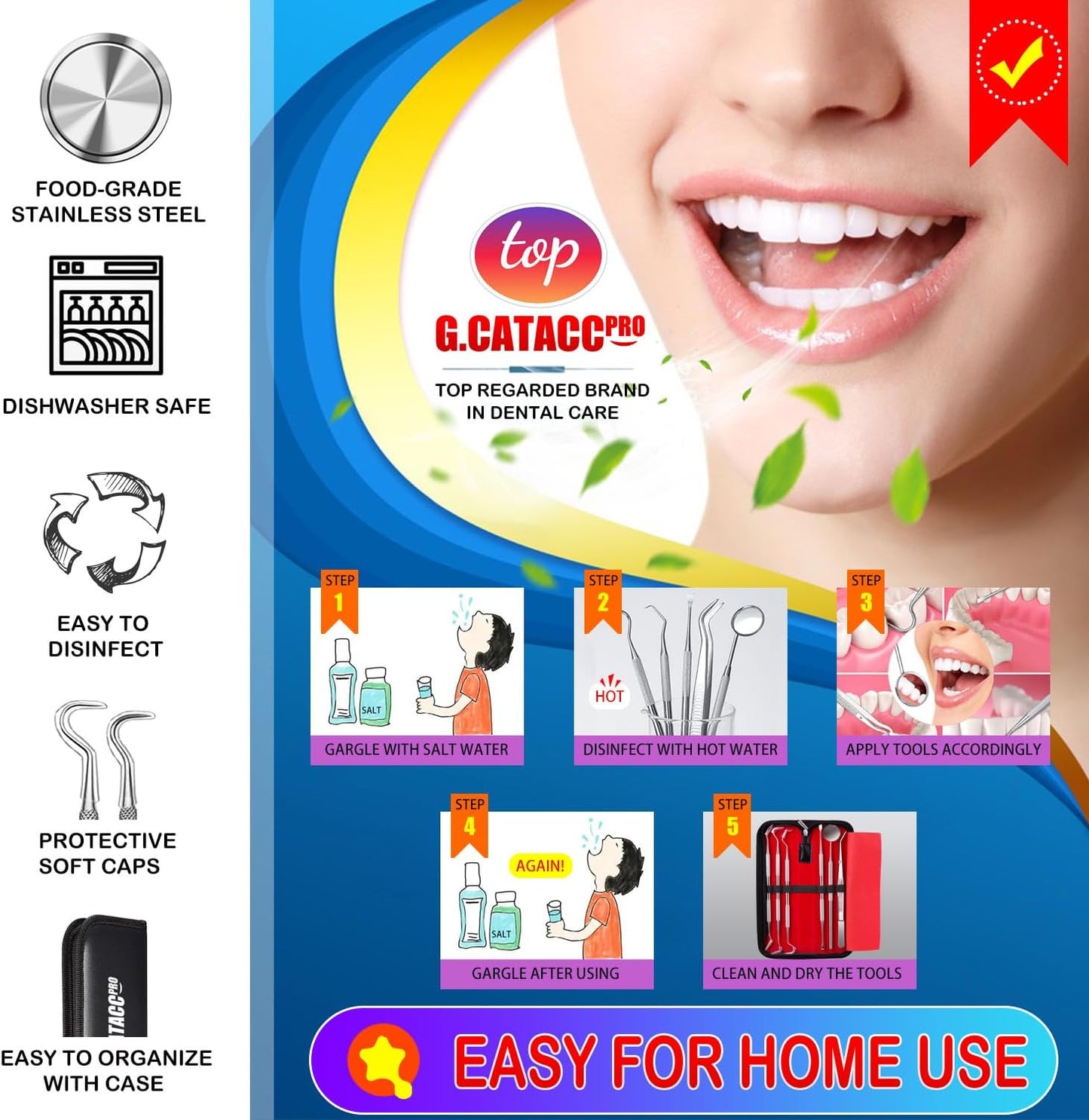 Dental Tools, Dental Pick Teeth Cleaning Tools Hygiene Kit, Plaque Remover for Teeth, Professional Stainless Steel Tooth Scraper Plaque Tartar Cleaner - with Case