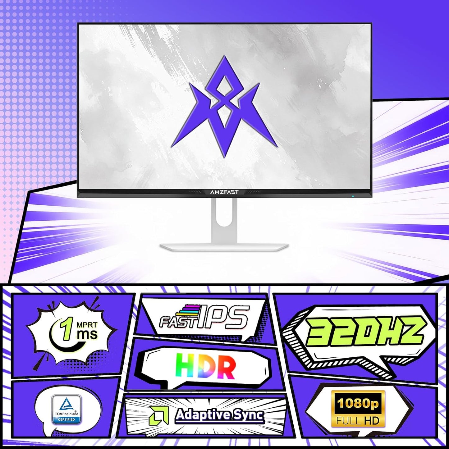 25 Inch White Gaming Monitor 320Hz/300Hz/240Hz, FHD 1080P 1Ms Fast IPS Monitor, 12 Months Warranty Exchange (DP Cable) TÜV Rheinland Eye Care | AI Crosshair, Night Vision Function