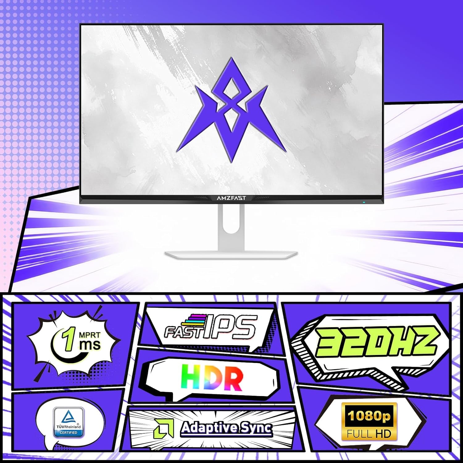 25 Inch White Gaming Monitor 320Hz/300Hz/240Hz, FHD 1080P 1Ms Fast IPS Monitor, 12 Months Warranty Exchange (DP Cable) TÜV Rheinland Eye Care | AI Crosshair, Night Vision Function
