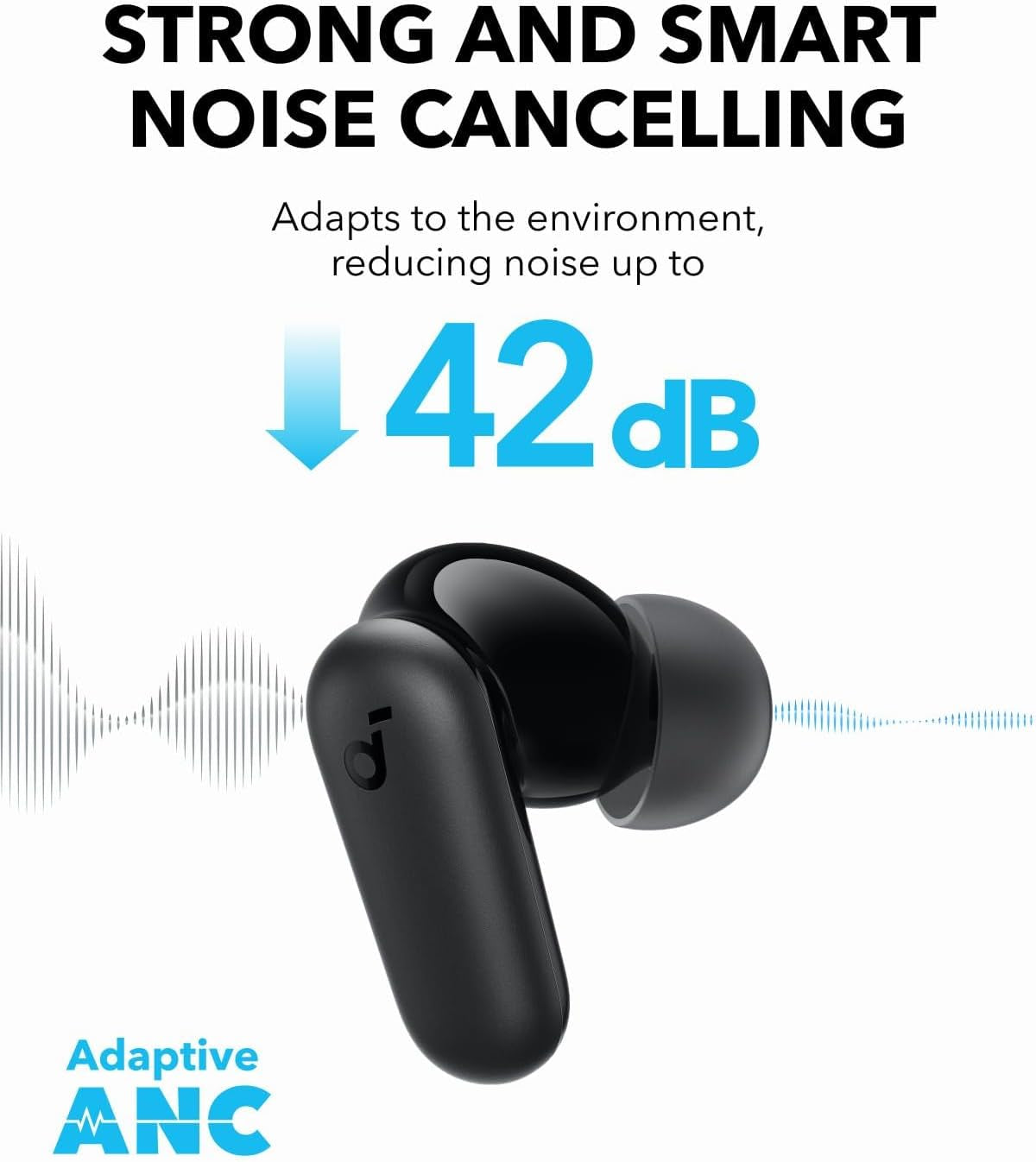 P30I by Anker Noise Cancelling Earbuds, Strong and Smart Noise Cancelling, Powerful Bass, 45H Playtime, 2-In-1 Case and Phone Stand, IP54, Wireless Earbuds, Bluetooth 5.4 (Black)