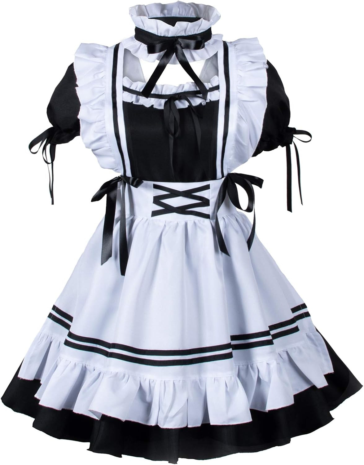 Anime French Maid Apron Lolita Fancy Dress Cosplay Costume Furry Cat Ear Gloves Socks Set(Xl)