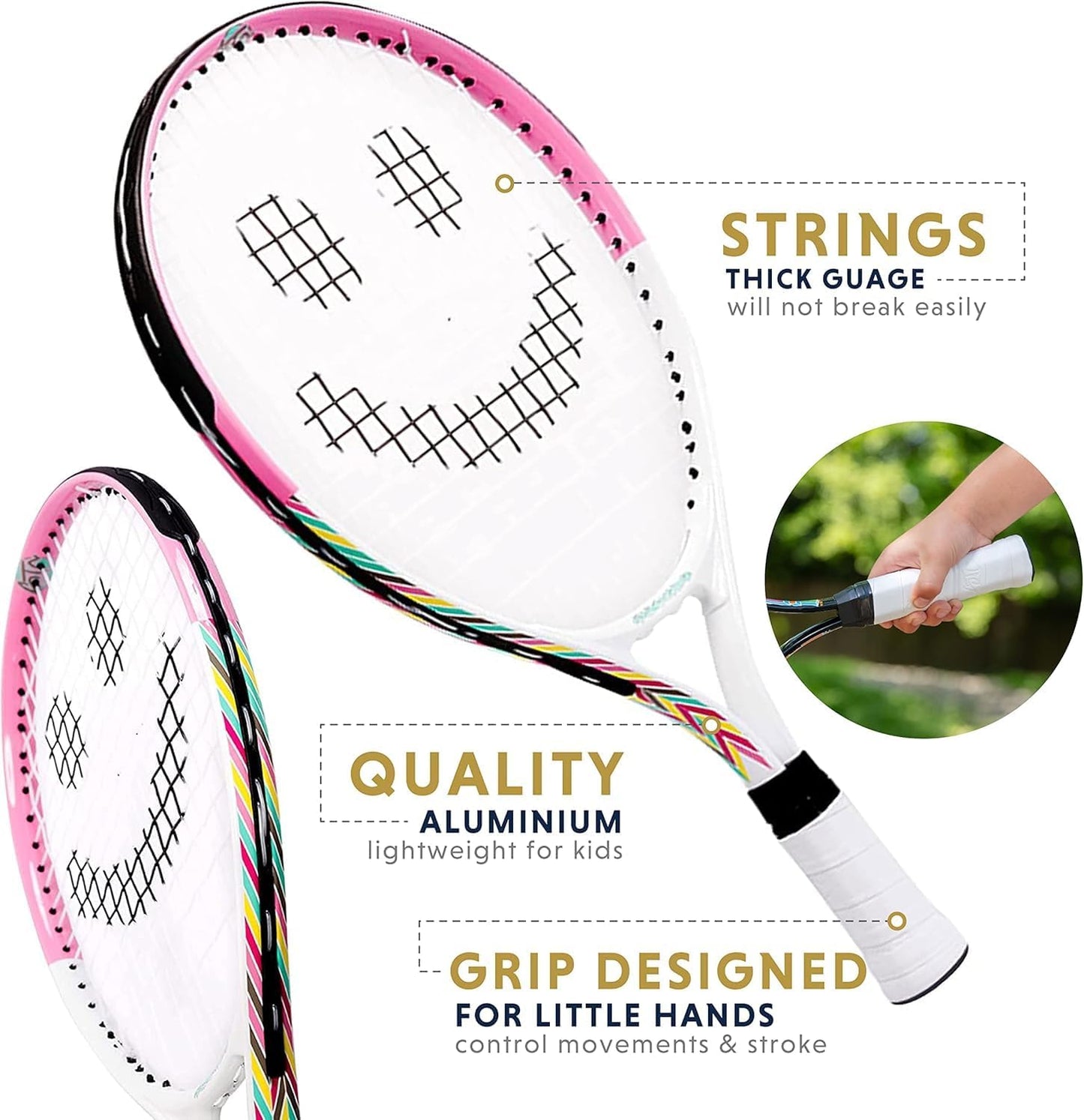 Kids Tennis Racket with Training Videos – Aluminum Youth Tennis Racket with Neoprene Handle for Children Age 5-12 – Learn Faster and Play Better by