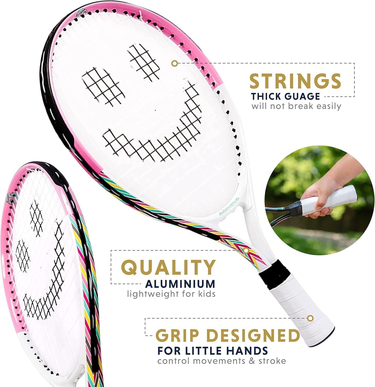 Kids Tennis Racket with Training Videos – Aluminum Youth Tennis Racket with Neoprene Handle for Children Age 5-12 – Learn Faster and Play Better by