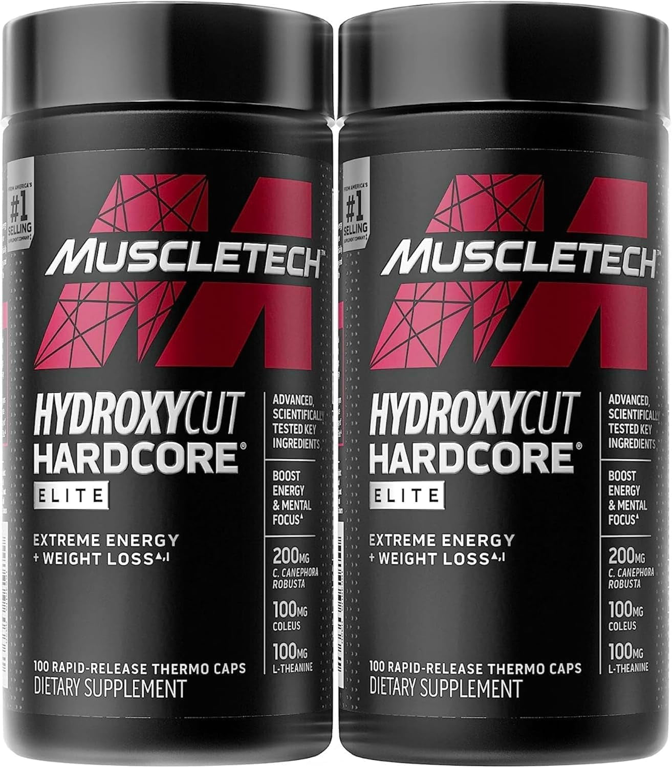 Hardcore Elite - 100 Rapid-Release Thermo Caps - Energy & Focus - for Men & Women - 50 Servings (Pack of 2)