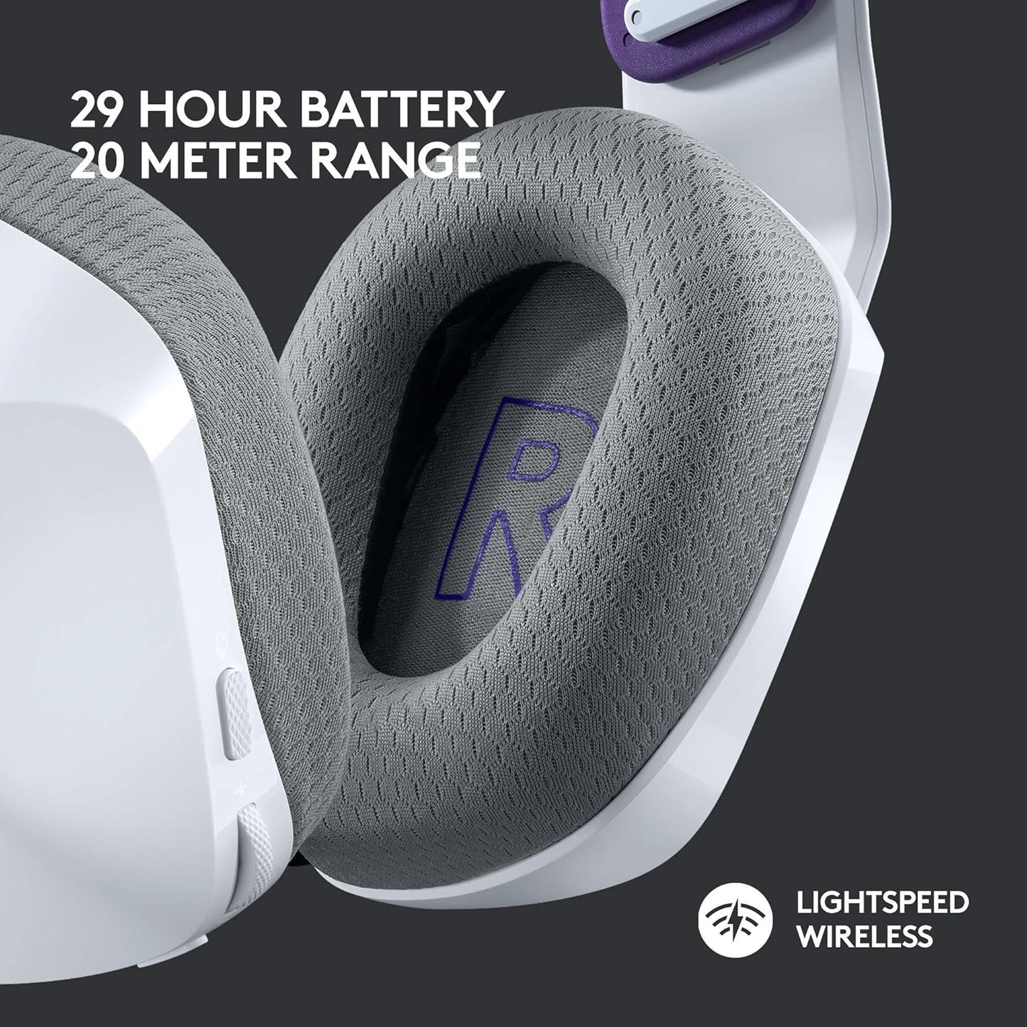 733 Lightspeed Wireless Gaming Headset with Suspension Headband, LIGHTSYNC RGB, Blue VO!CE Mic Technology and PRO-G Audio Drivers - White