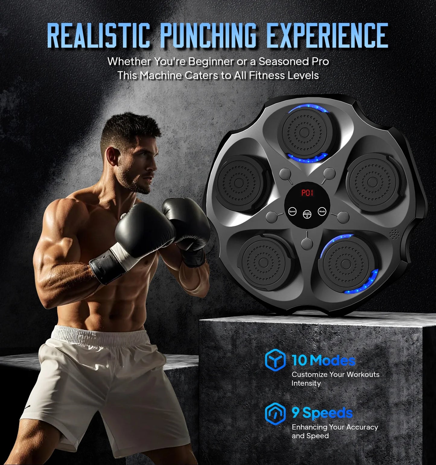 Máquina De Boxeo Musical Con Guantes De Boxeo, Entrenador De Boxeo Musical Inteligente Bluetooth Montado En La Pared, Objetivo Electrónico De Boxeo Equipo De Golpeo Para Entrenamiento En Casa, Interior Y Gimnasio