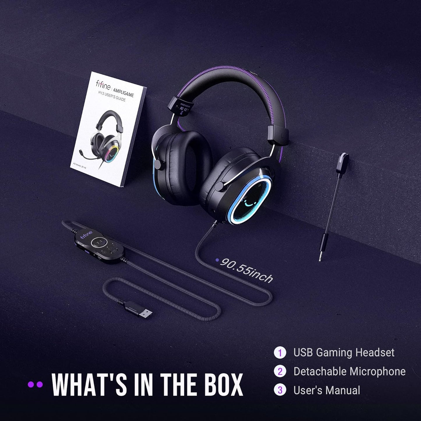 Wired USB Gaming Headset: 7.1 Surround Sound - Vibrant Customizable RGB - Game/Chat Balance, Gamer Headphone with Noise Canceling Mic for PC, PS5/PS4, Laptop, Mac - Ampligame H13BP
