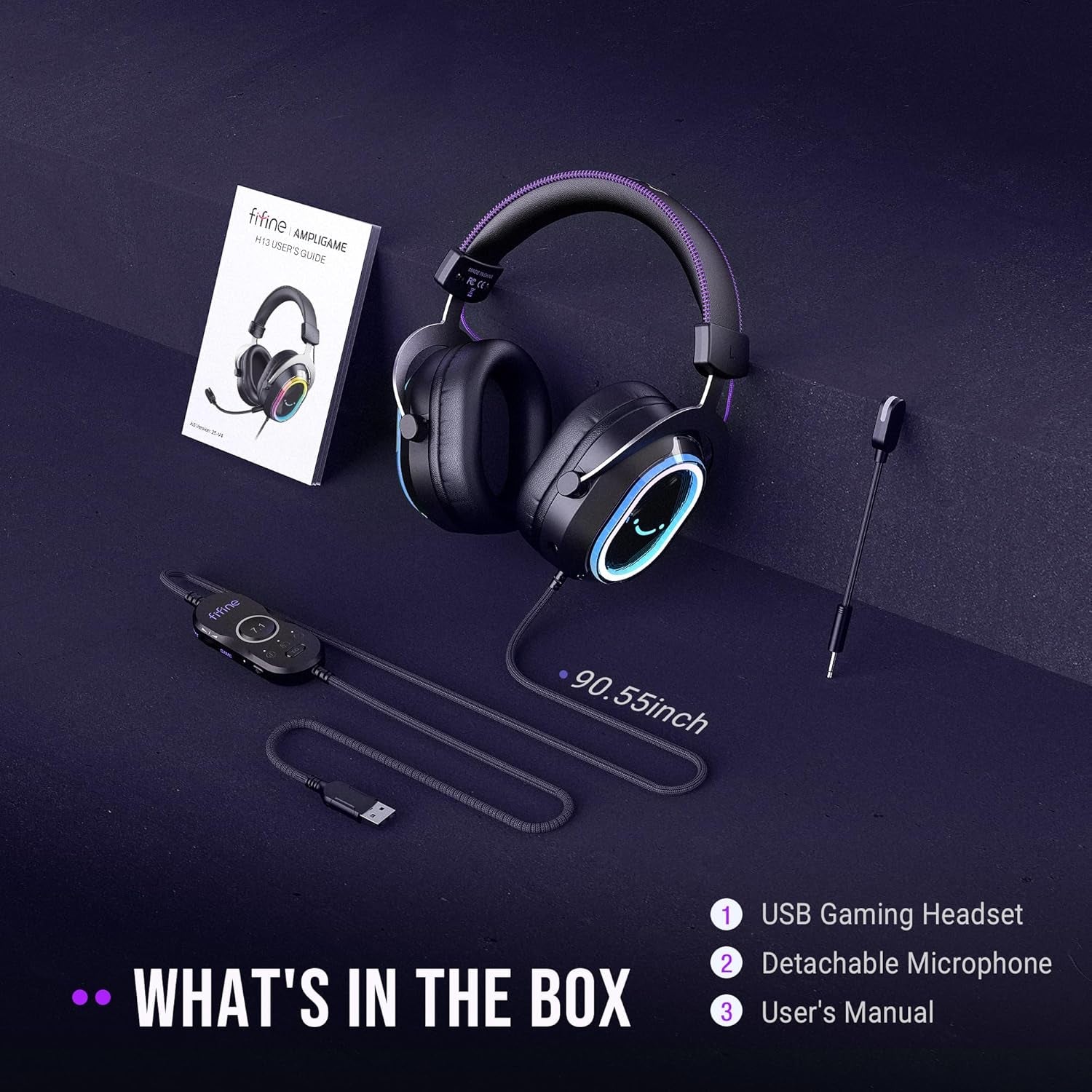 Wired USB Gaming Headset: 7.1 Surround Sound - Vibrant Customizable RGB - Game/Chat Balance, Gamer Headphone with Noise Canceling Mic for PC, PS5/PS4, Laptop, Mac - Ampligame H13BP