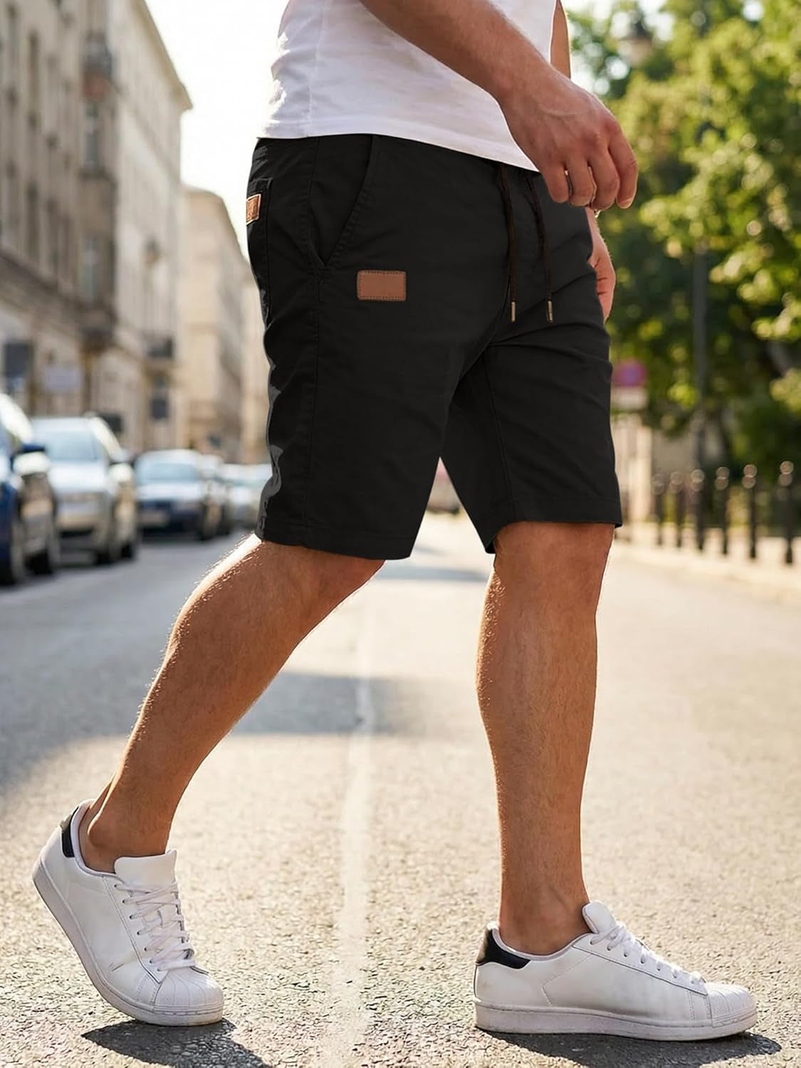 Mens Casual Shorts - Cotton Drawstring Summer Beach Stretch Twill Chino Golf Shorts