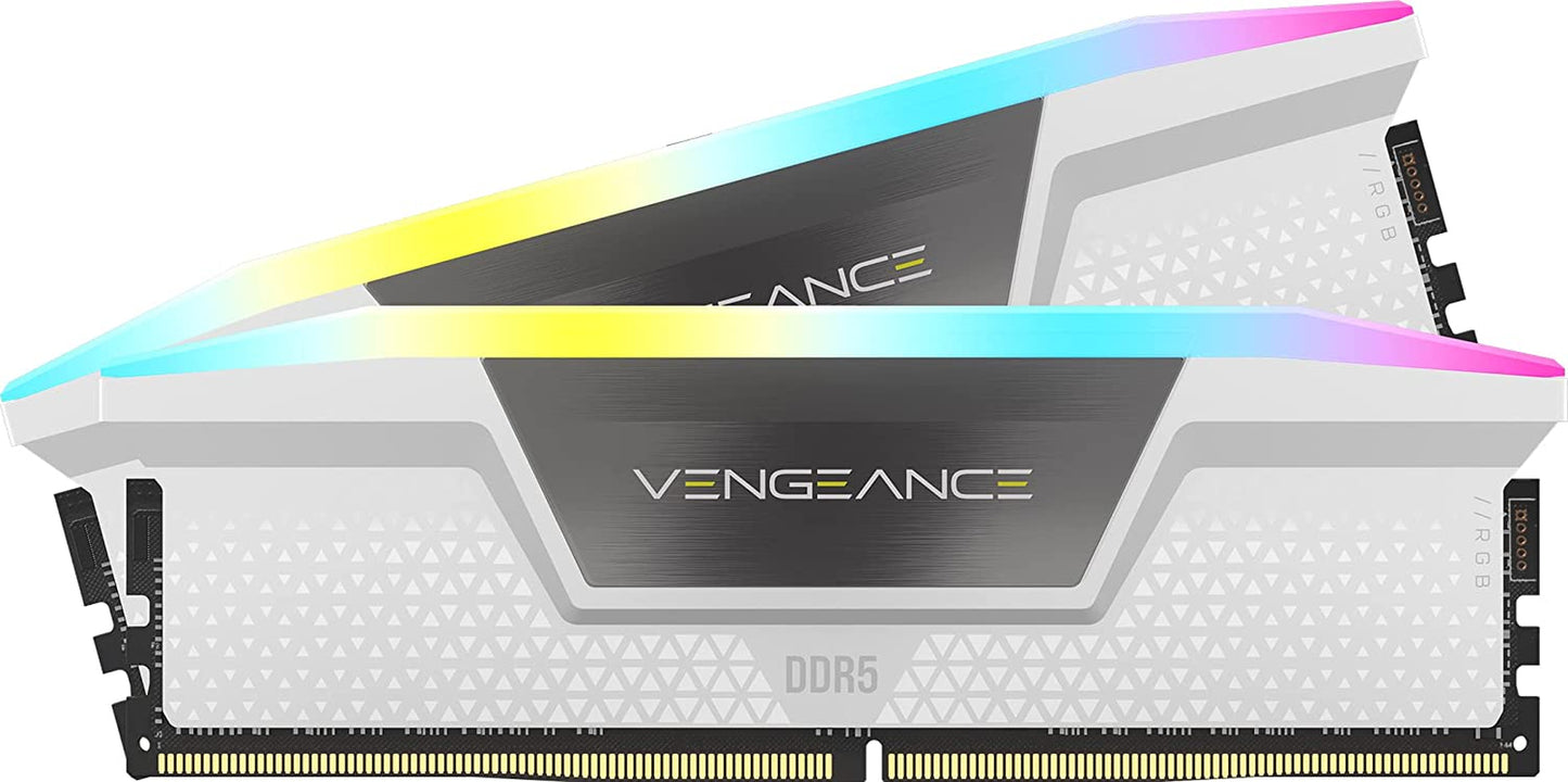 VENGEANCE RGB DDR5 RAM 32GB (2X16Gb) 6000Mhz CL36-44-44-96 1.35V Intel XMP 3.0 Desktop Computer Memory - White (CMH32GX5M2E6000C36W)