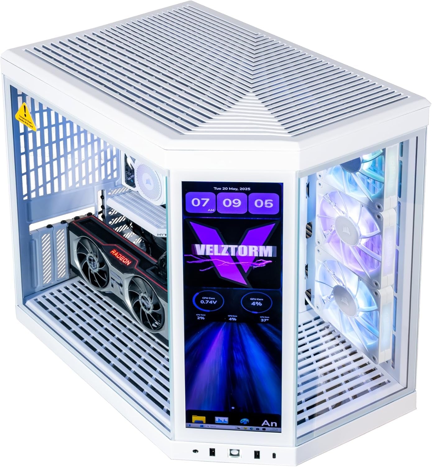 LCD White Praetix Custom Built Y70 Touch Gaming Desktop (Radeon RX 9060 XT 8GB (Beats 5060), Liquid Cooled Intel I9-14900K, 32GB DDR5, 2TB Pcie SSD, 1000W PSU, Wifi 6, Win11Pro)