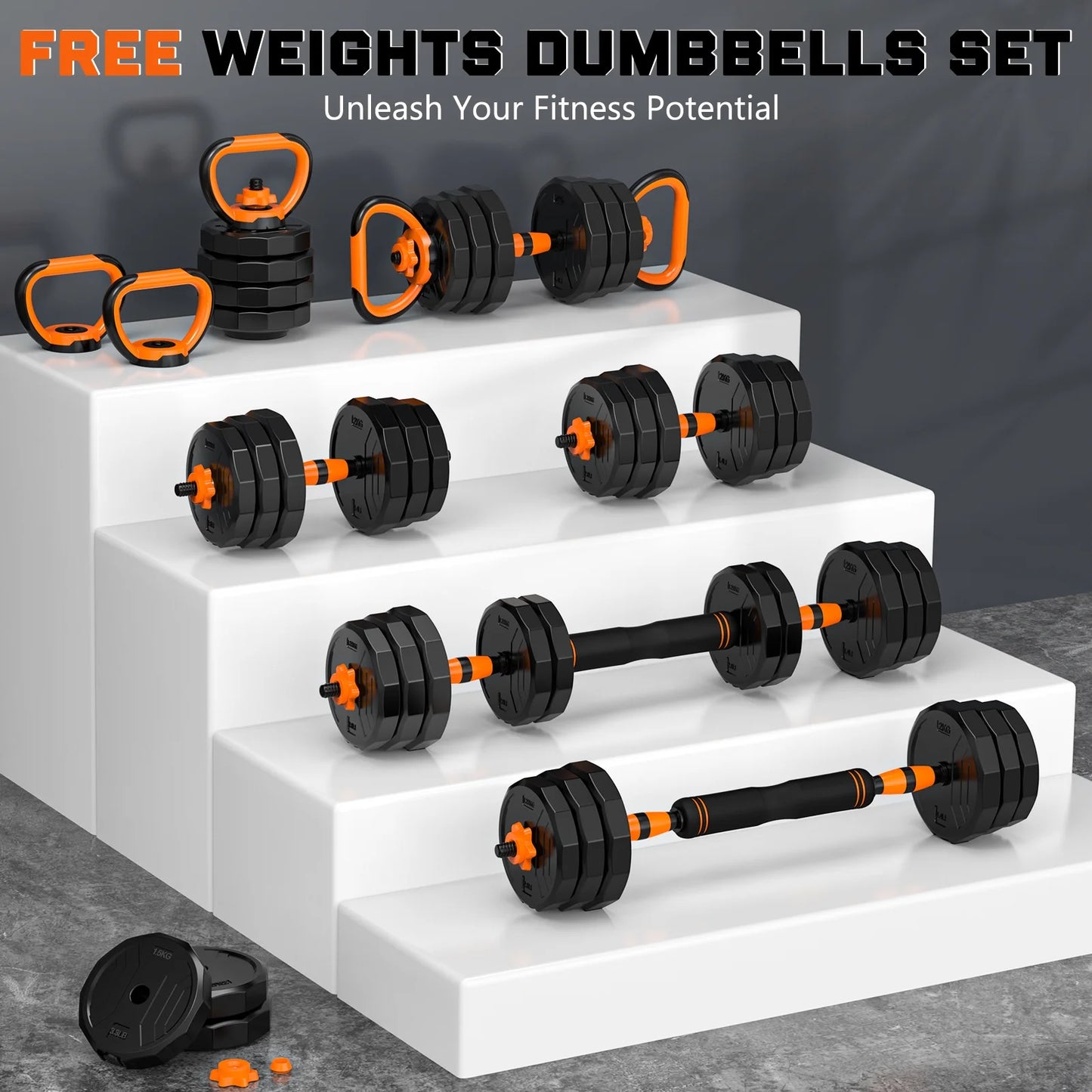Juego De Mancuernas Ajustables 4 En 1 De 66 Lb, Juego De Pesas Libres Con Conector Usado Como Barra, Pesas Rusas, Soporte Para Flexiones, Ejercicios De Fitness Para Gimnasio En Casa Adecuado Para Hombre/Mujeres