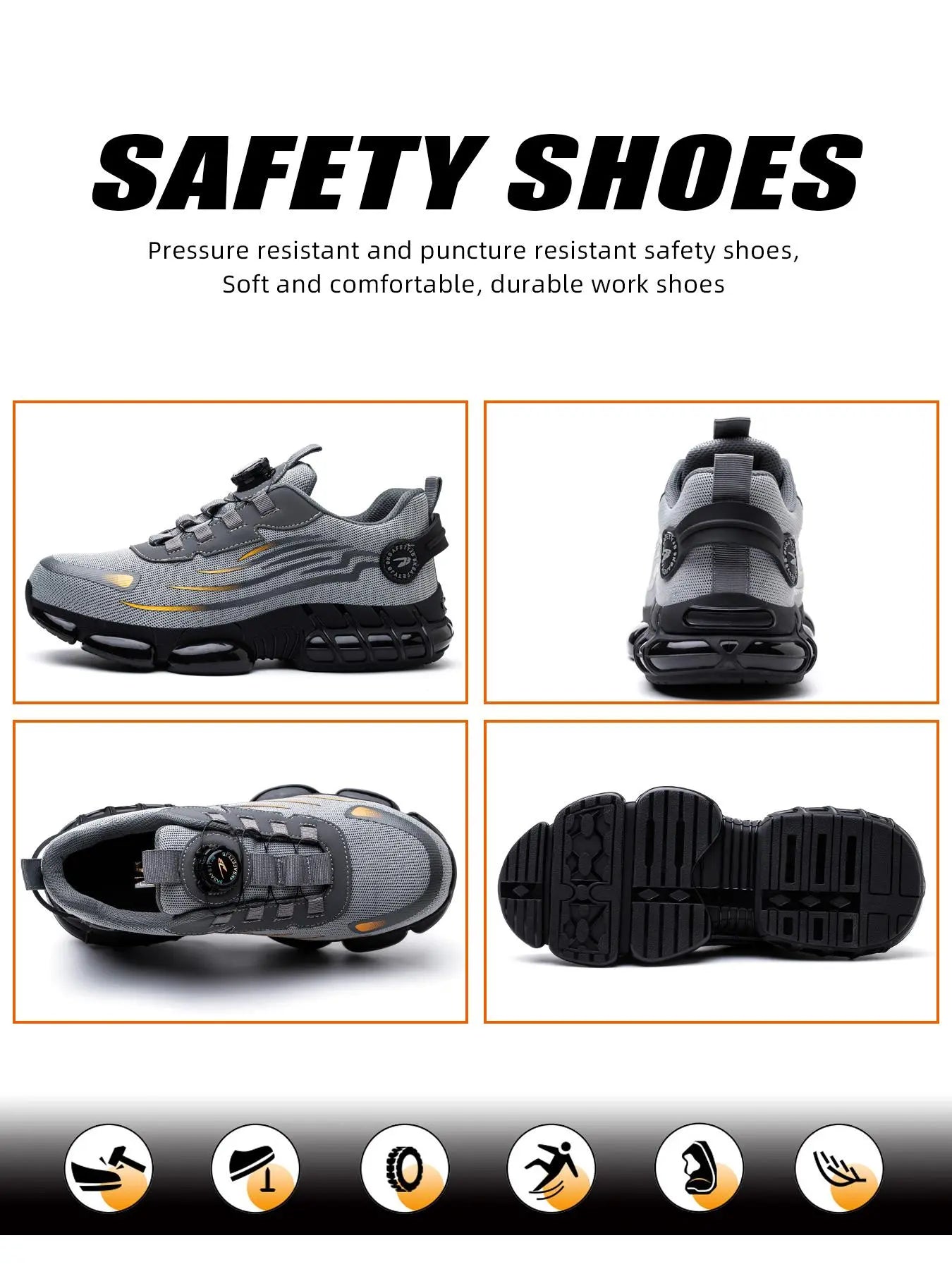Men'S Steel Toe Work Shoes, Work Safety Shoes, Casual Comfortable Breathable Anti-Smash and Anti-Puncture Shoes, Fashionable Non-Slip Shoes for Outdoor Hiking