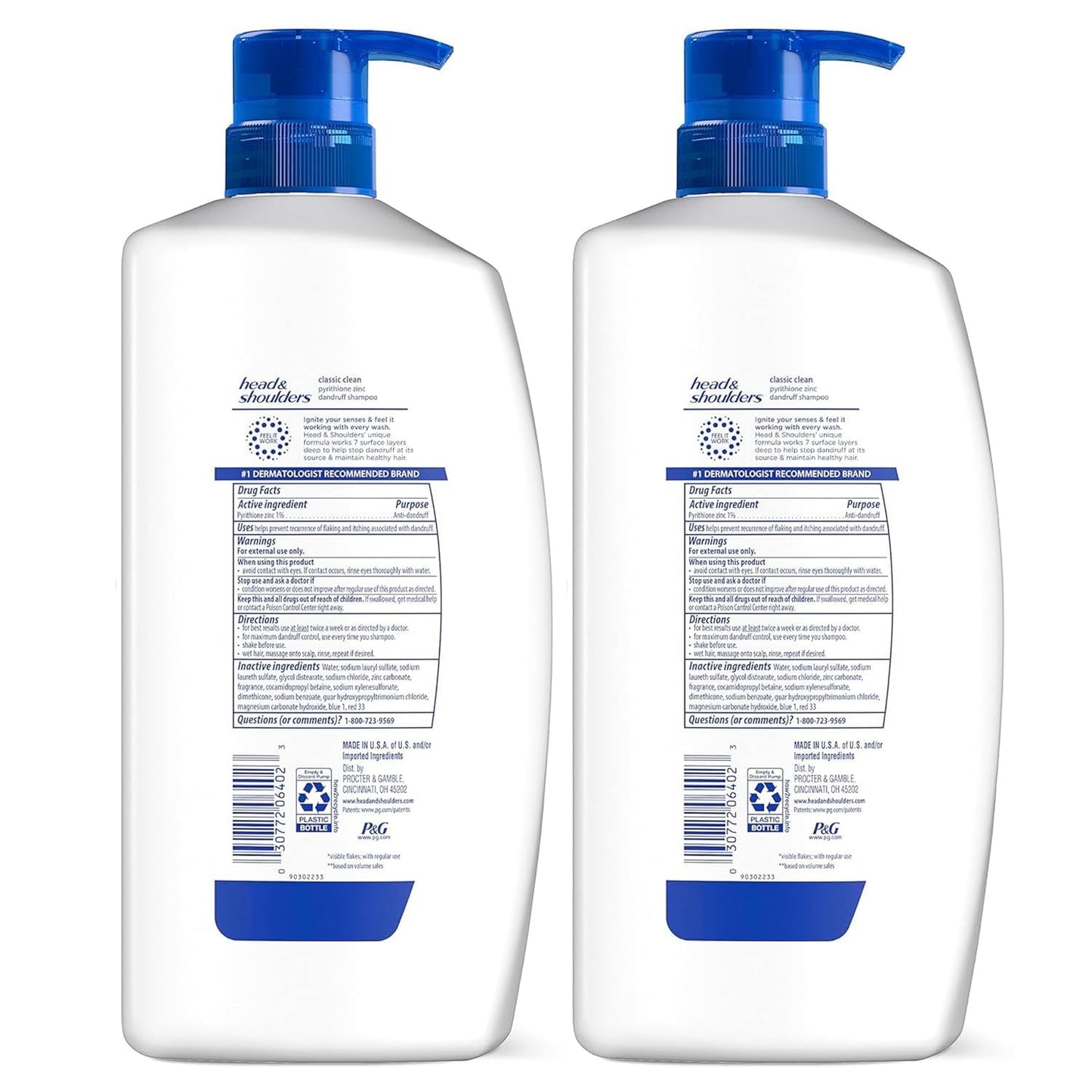 Anti-Dandruff Shampoo with 1% Pyrithione Zinc, Classic Clean Shampoo Twin Pack, Daily Use, Flake Control, Scalp Care, Color-Safe, Deep Clean, 32.1 Fl Oz Each