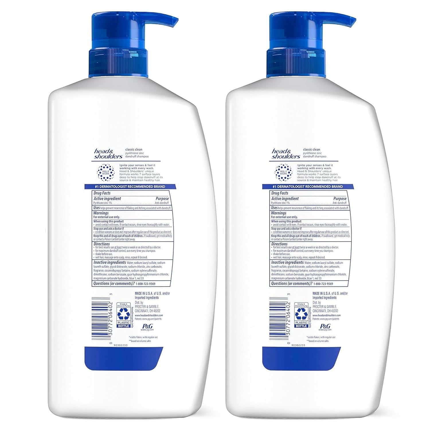 Anti-Dandruff Shampoo with 1% Pyrithione Zinc, Classic Clean Shampoo Twin Pack, Daily Use, Flake Control, Scalp Care, Color-Safe, Deep Clean, 32.1 Fl Oz Each