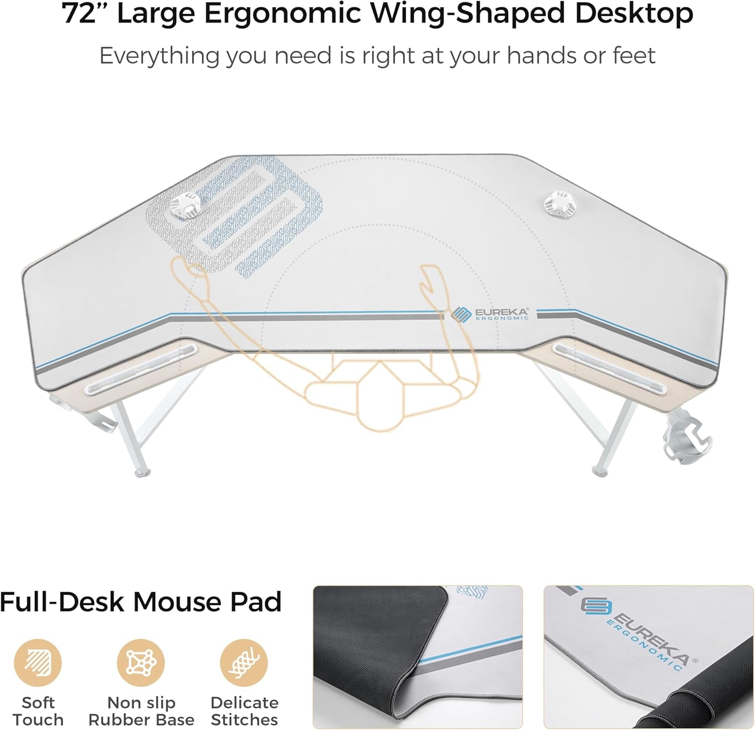 Aero 72 Inch Gaming Desk with Keyboard Tray, Large Computer Desk Led Lights, Wing-Shaped Monitor Stand Dual Headphone Hanger Cup Holder for Studio,Streamer,Live,Maple