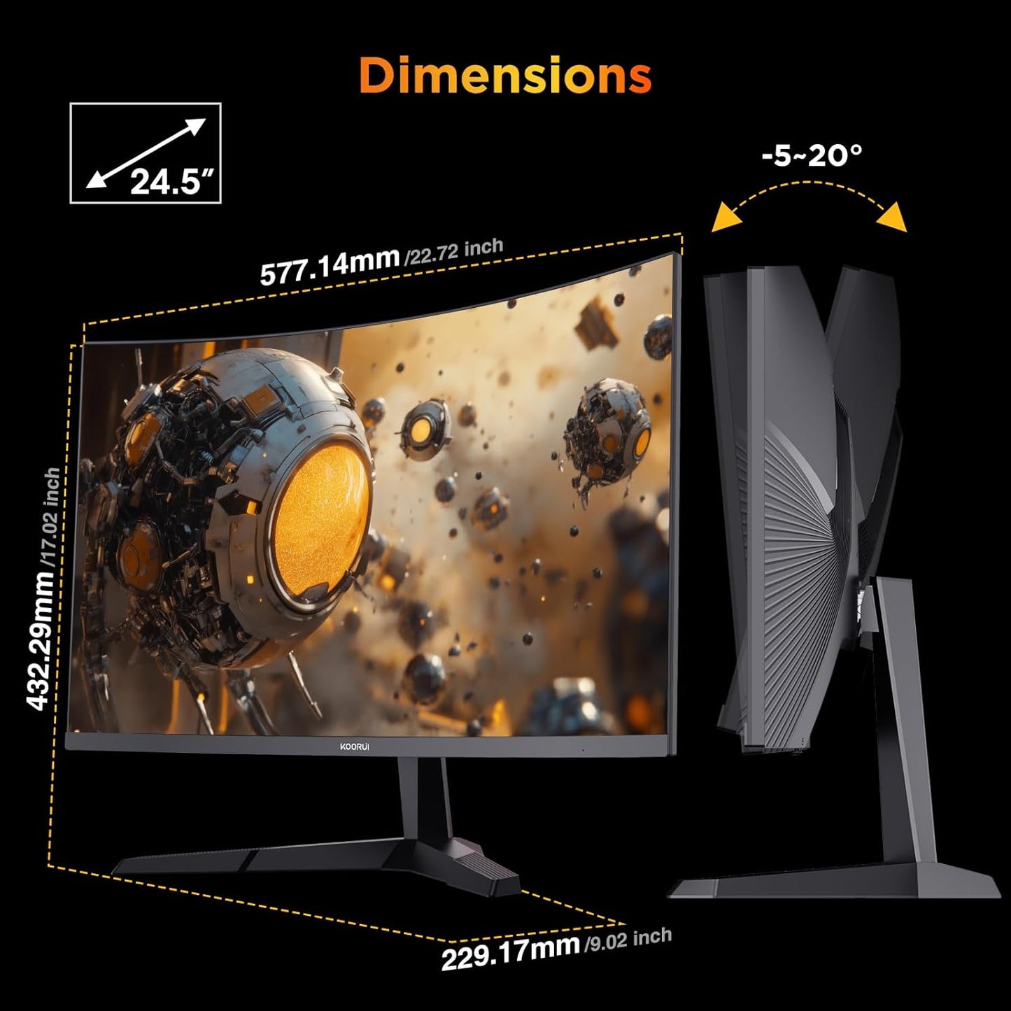 25 Inch Curved Gaming Monitor 240Hz FHD 1080P Computer Monitor, 1500R 1Ms MPRT Display, Adaptive Sync, 90% DCI-P3,HDR, Eye Care, Tilt Adjustable, VESA 75X75Mm, Black,G2511Xc