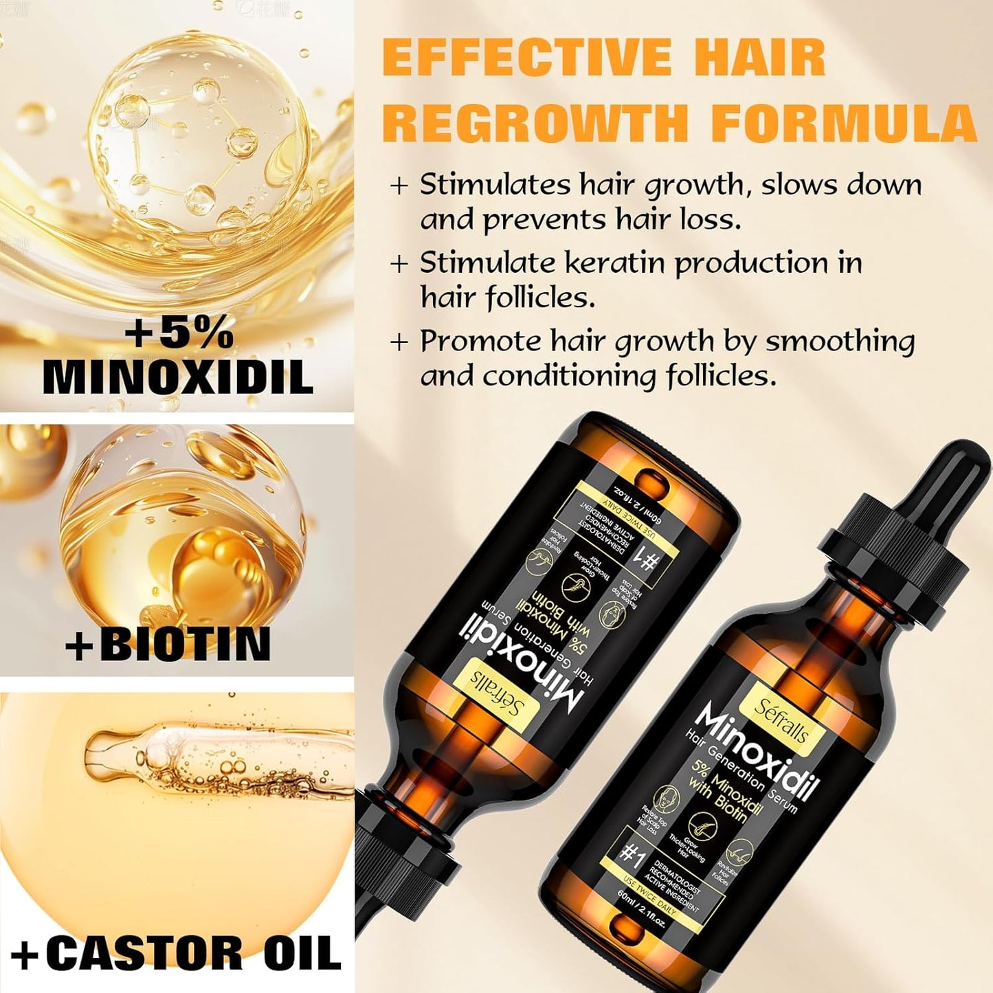 5% Minoxidil Hair Growth Oil for Men and Women – Extra Strength Hair Regrowth Serum, Topical Treatment for Hair Loss, Supports Thicker, Healthier Hair & Beard Growth, 2.11 Fl Oz
