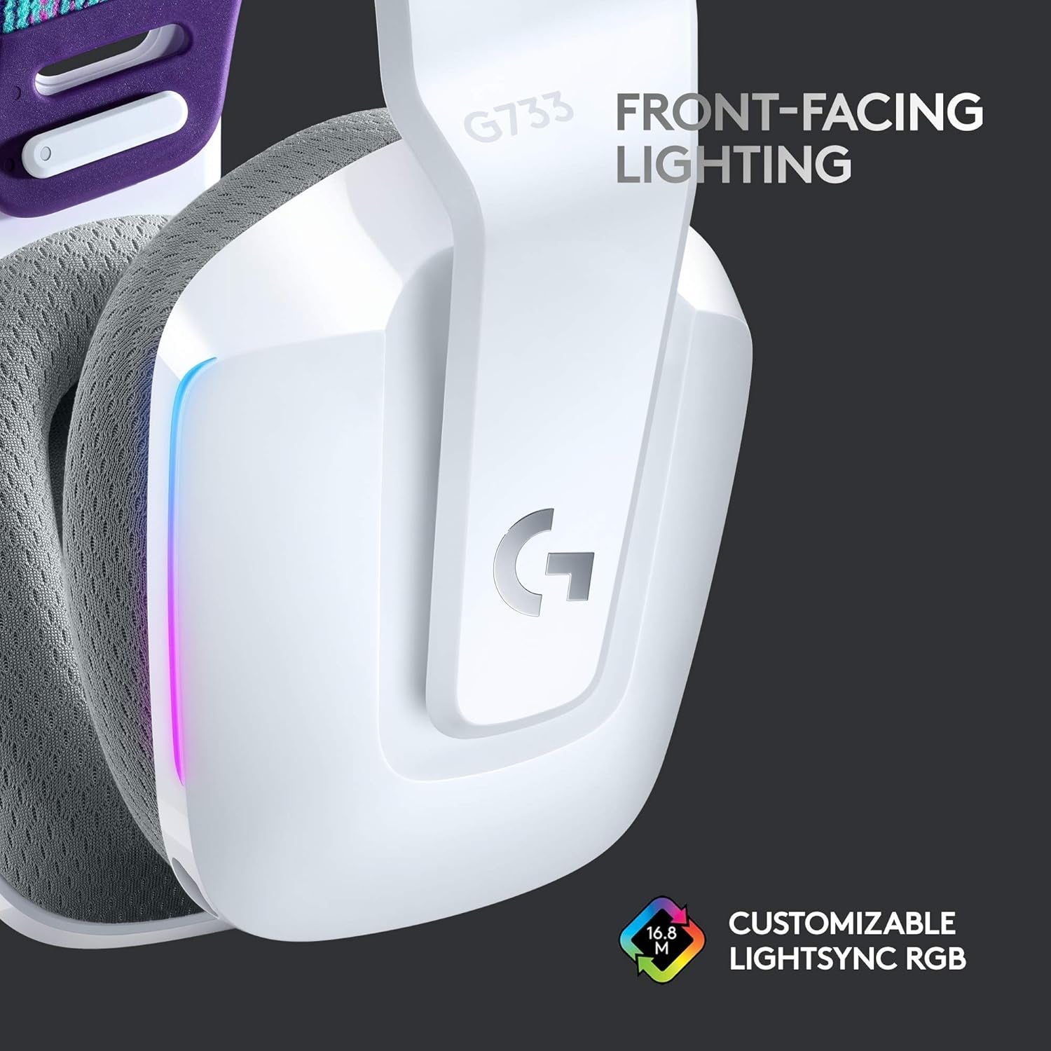 733 Lightspeed Wireless Gaming Headset with Suspension Headband, LIGHTSYNC RGB, Blue VO!CE Mic Technology and PRO-G Audio Drivers - White