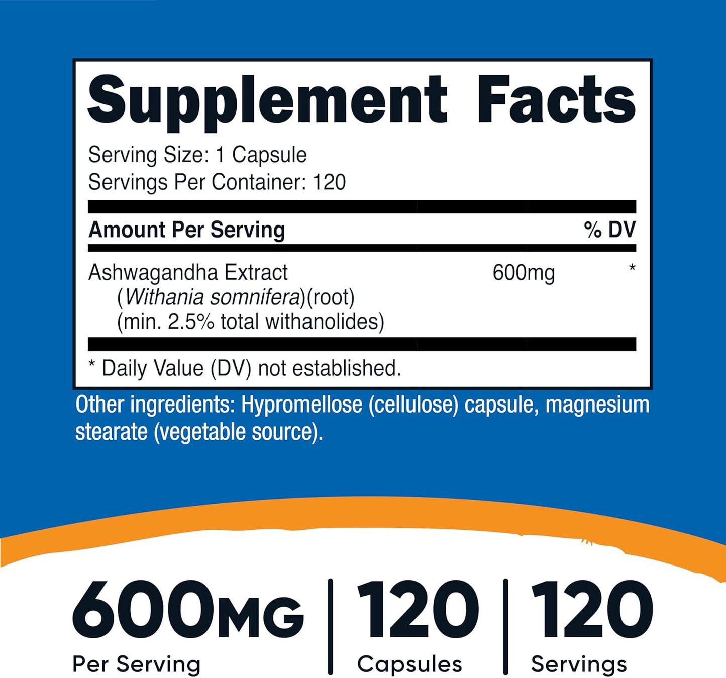 Ashwagandha Herbal Supplement 600Mg, 120 Capsules - Vegetarian, Non-Gmo, Gluten Free, Ashwagandha Root