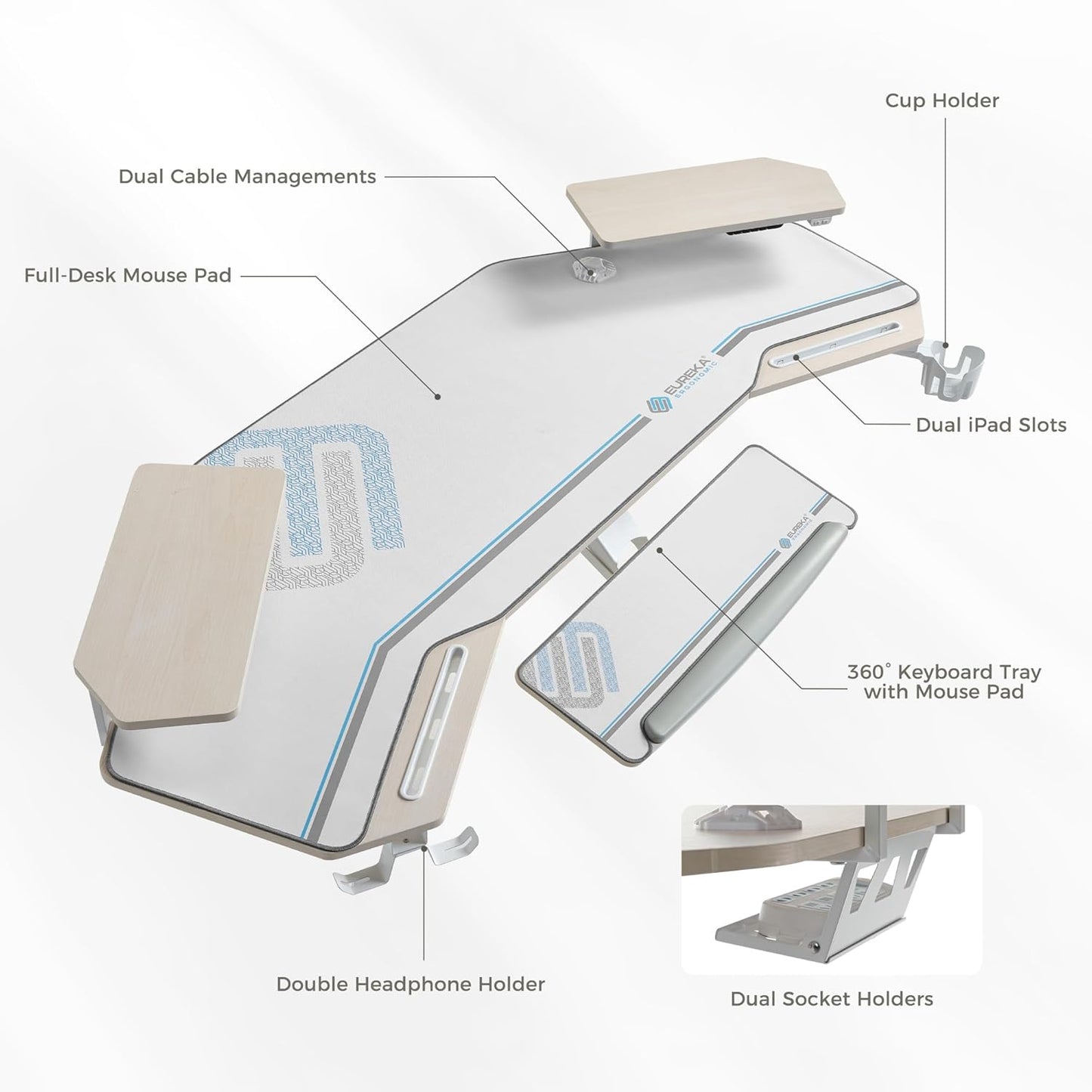 Aero 72 Inch Gaming Desk with Keyboard Tray, Large Computer Desk Led Lights, Wing-Shaped Monitor Stand Dual Headphone Hanger Cup Holder for Studio,Streamer,Live,Maple