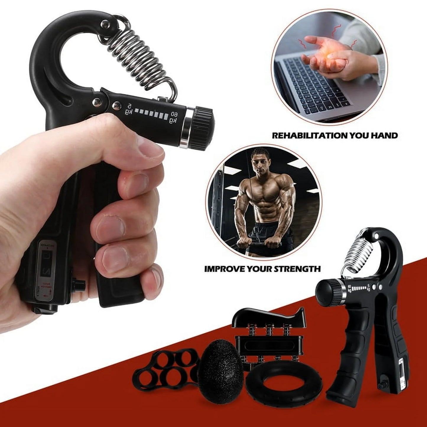 Kit De Entrenamiento De Fuerza Con Agarre De 6 Piezas Ajustable Hasta 132 Libras, Negro