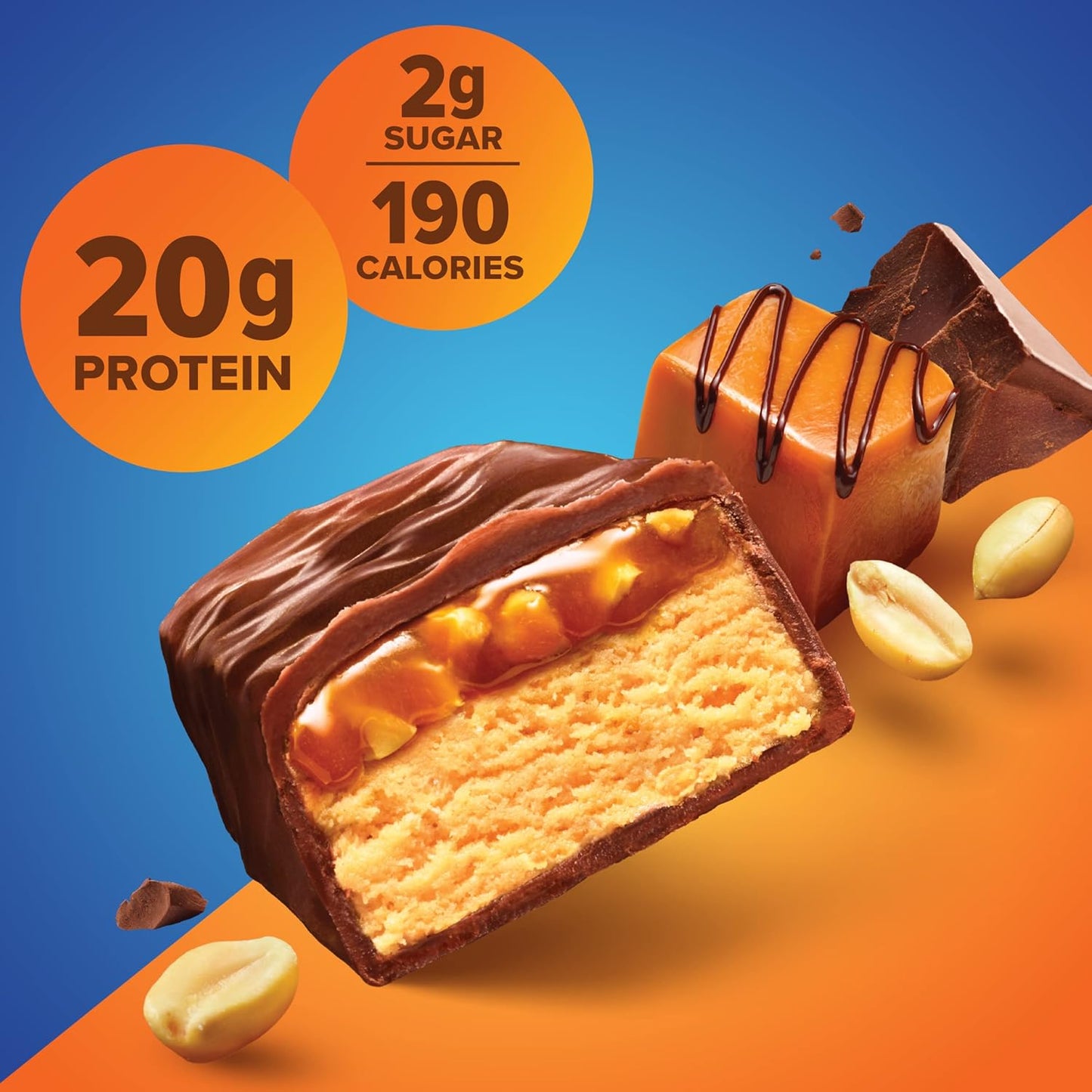 Chocolate Peanut Caramel Protein Bars – 20G Protein, 3G Sugar, 190 Calories (12 Count) Low Sugar* High Protein Snack - Gluten Free - Perfect for a Healthy Snack