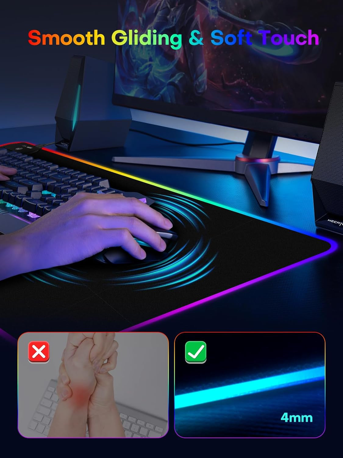 2-In-1 RGB Gaming Mouse Pad with Wireless Charging, 31.5"X15.8" Large, 24 Light Effects, Non-Slip Base, Waterproof Ultra-Smooth Surface, No Adapter