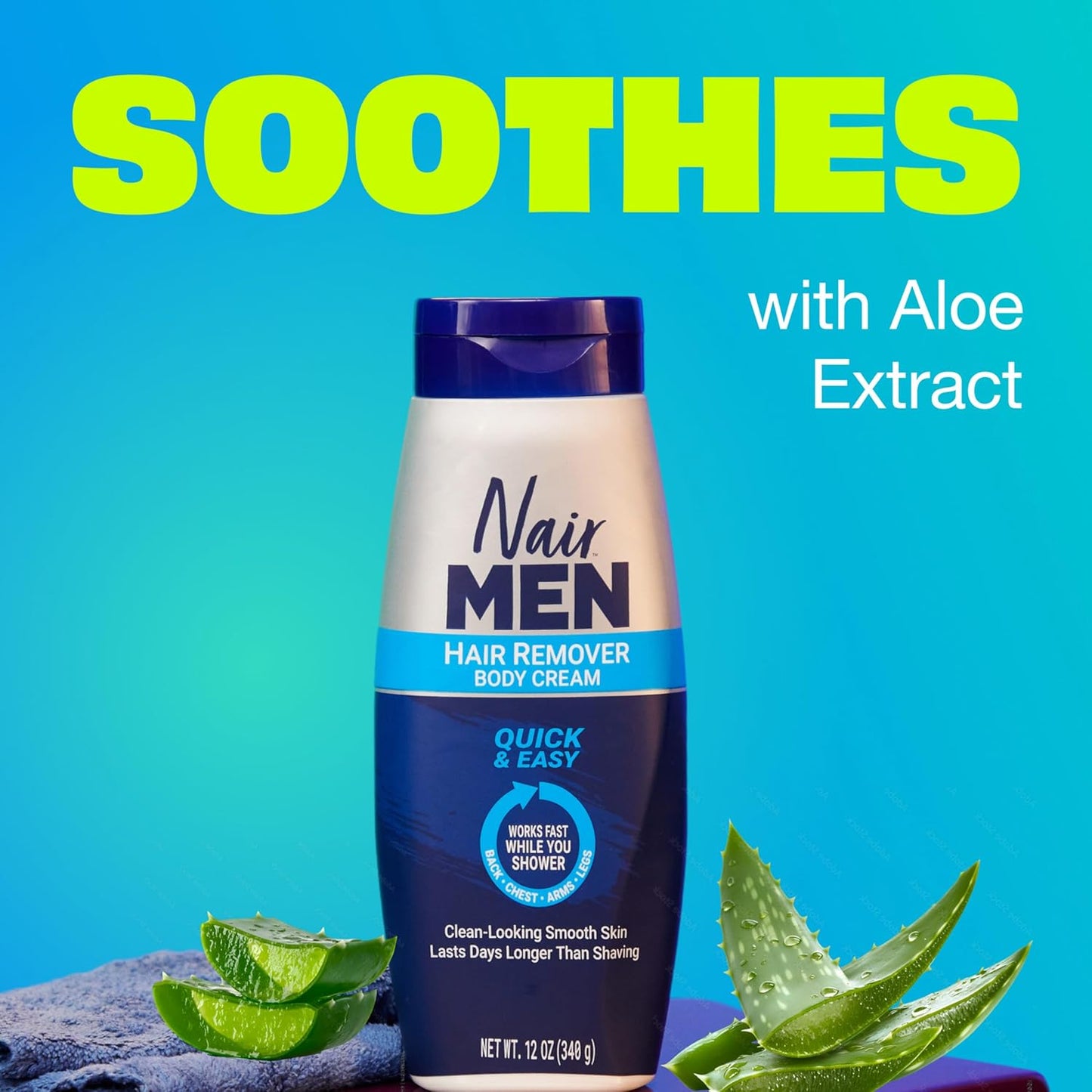 Men Hair Remover Body Cream, Quick and Easy Body Hair Removal Cream for Men, Aloe and Lanolin, Dermatologist Tested, 12 Oz
