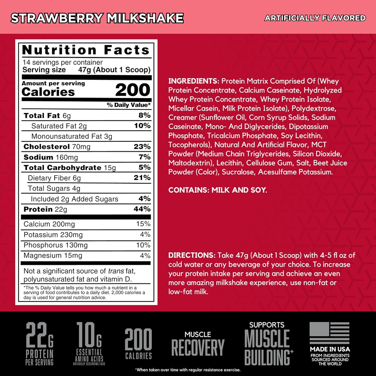 SYNTHA-6 Premium Protein Powder with 6G of Fiber, Whey Isolate, Micellar Casein, Milk Protein Isolate, 6G of Fat, Strawberry Milkshake, 14 Servings, 1.45 Pound (Packaging May Vary)