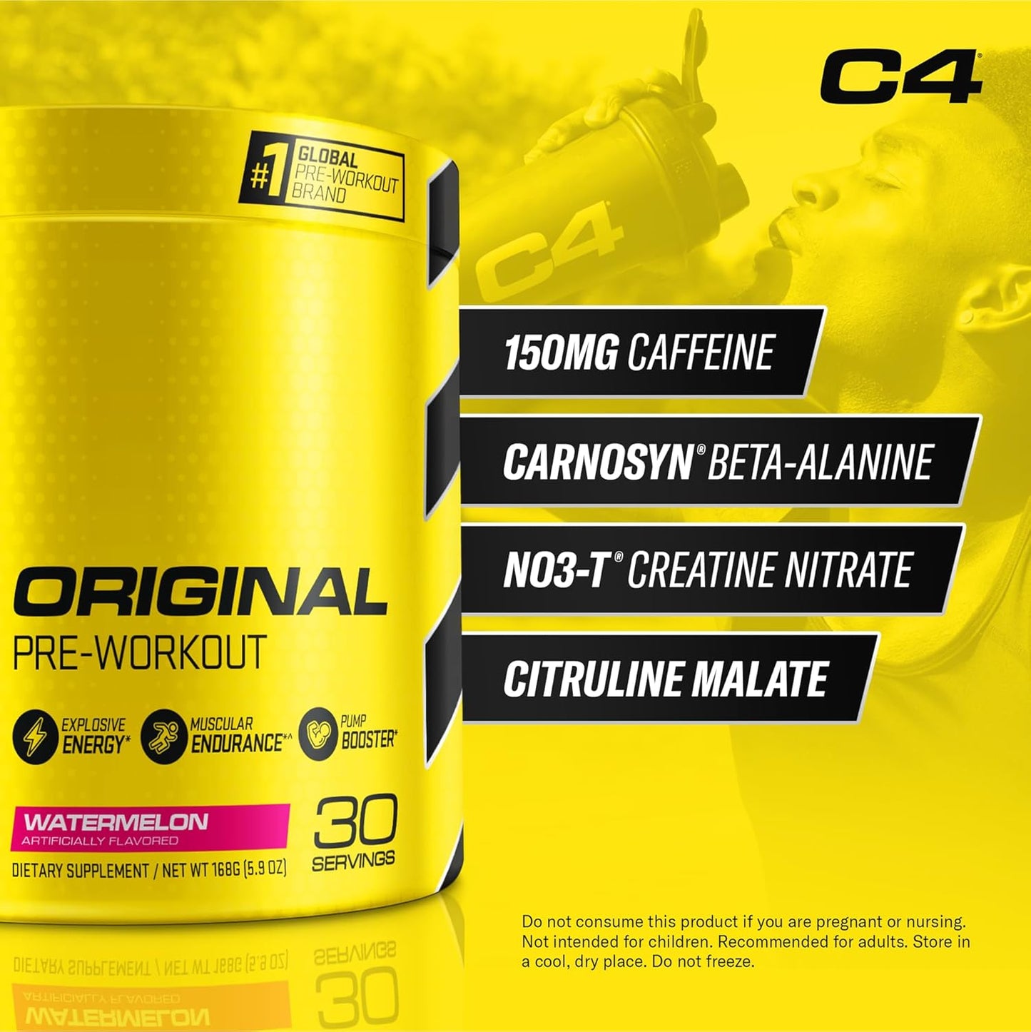 Original Pre Workout Powder Watermelon Sugar Free Preworkout Energy Supplement for Men & Women 150Mg Caffeine + Beta Alanine + Creatine 30 Servings