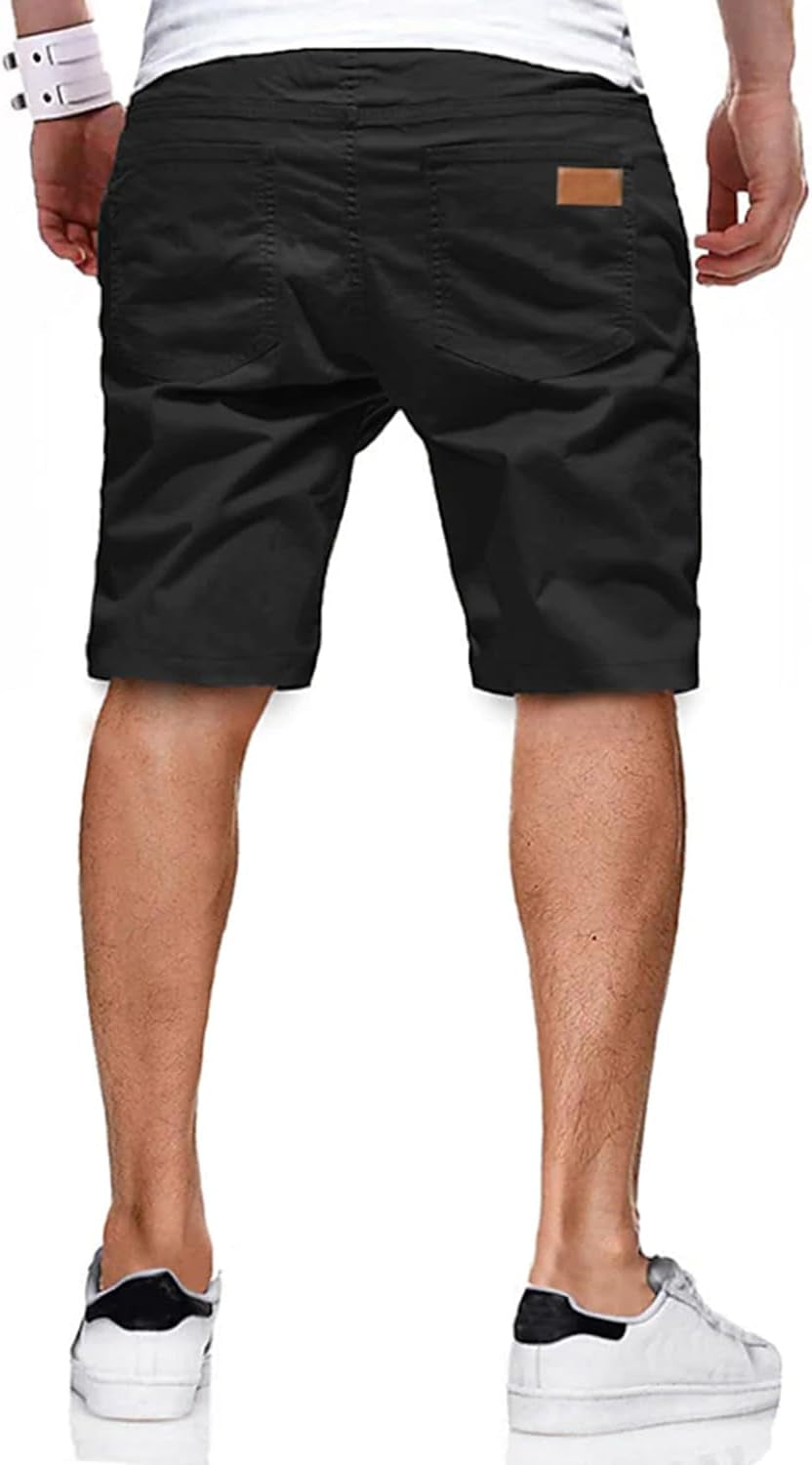 Mens Casual Shorts - Cotton Drawstring Summer Beach Stretch Twill Chino Golf Shorts
