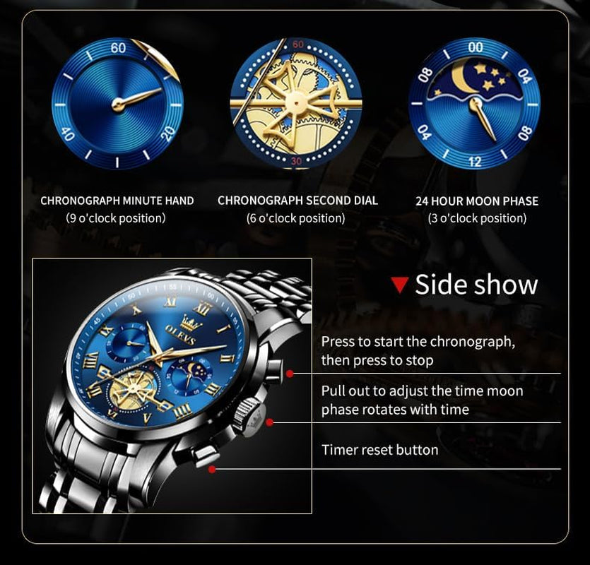 Watches Men Waterproof Luxury Big Face Mens Watch Stainless Steel Quartz Analog Dress Watches for Men Luminous Multifunction Man Watch Relojes De Hombre